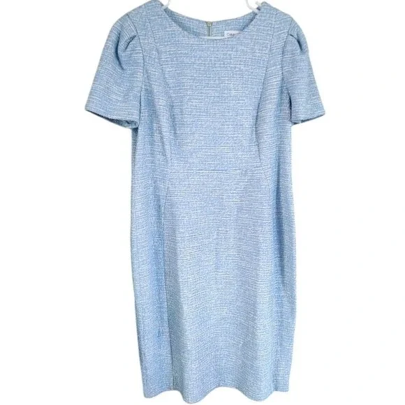 Calvin Klein | Dresses | Calvin Klein Sheath Dress Blue White Tweed Cap  Sleeve Stretch Knit Size Fourteen | Poshmark